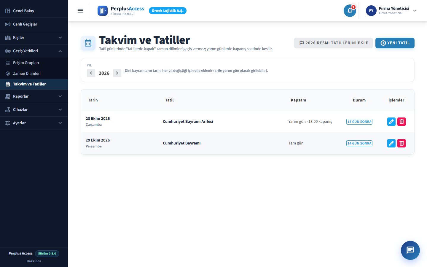 Takvim ve Tatiller